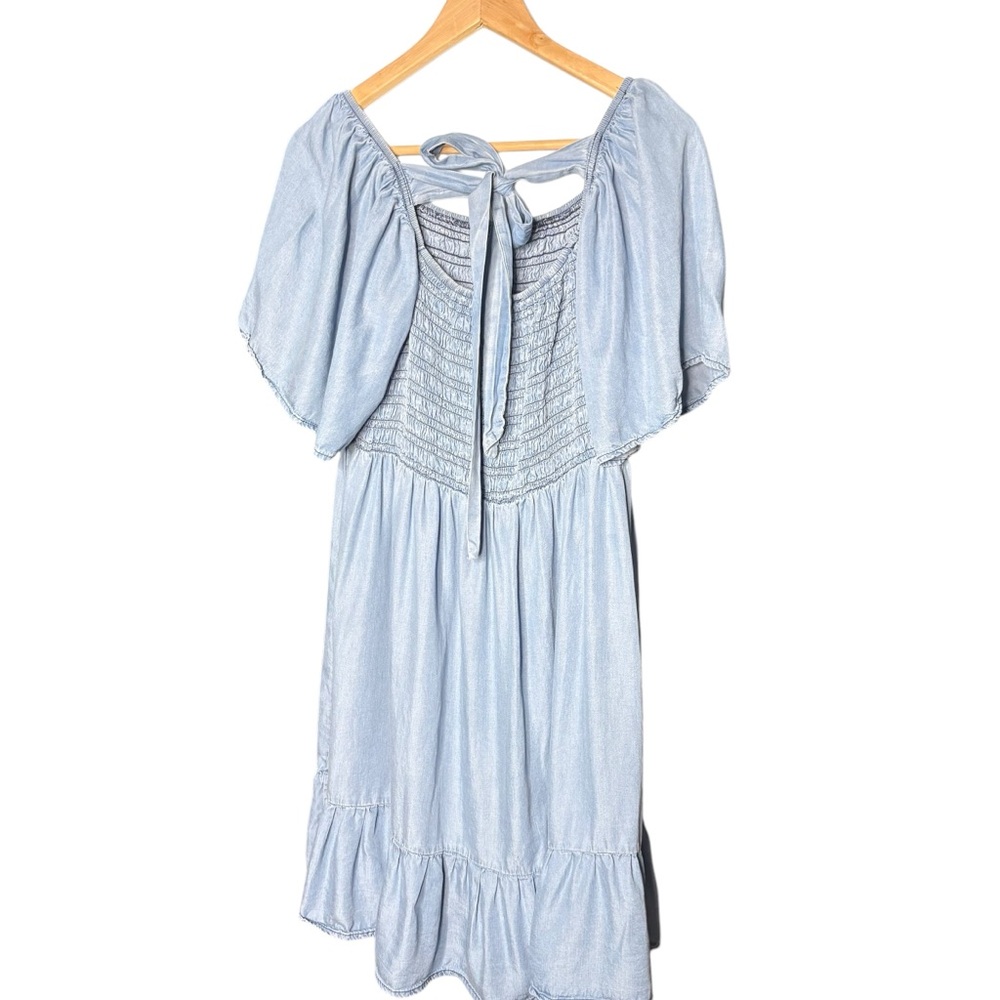 🔴5 for $40 SALE Perch by Blue Pepper Chambray Smocked Denim Tie Back w Ruffle 3X - Picture 8 of 14